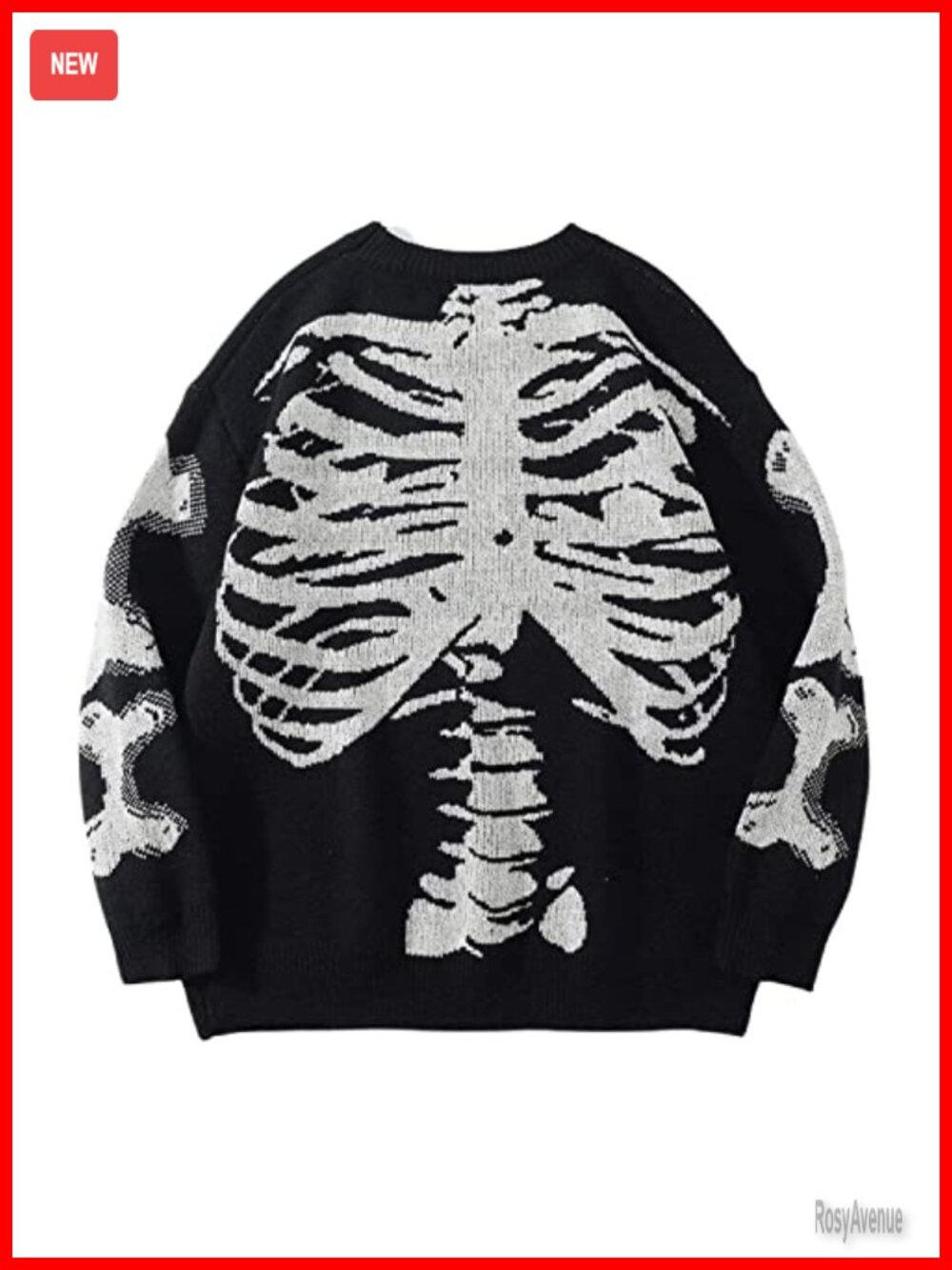 Skeleton Crew Neck Pullover Sweater Oversized Long Sleeve Y2k Halloween
